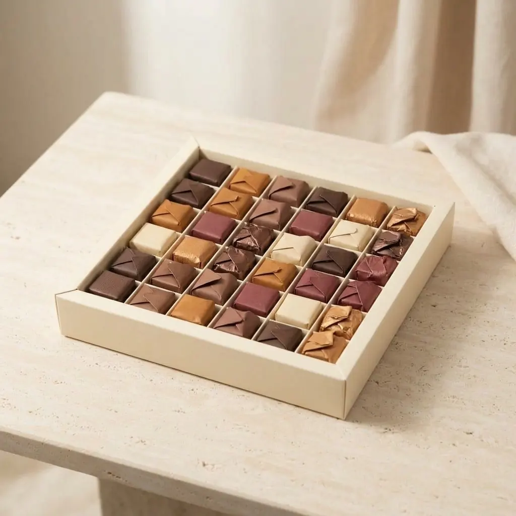 A gift box filled with Ganache chocolates